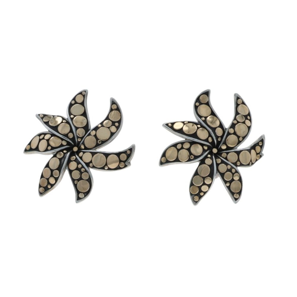 John Hardy Jasmine Flower Lg Stud Earrings -Sterling 925 Yellow Gold 18k Pierced
